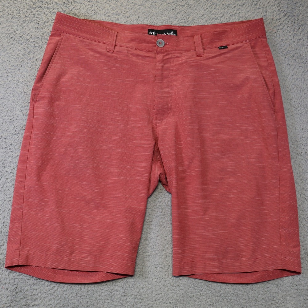 Travis‎ Mathew Mens Red Micro Stripe Golf Shorts Size 38 Performance Casual